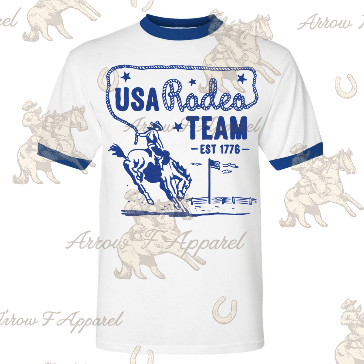 USA Rodeo Team Blue| Western Graphic Ringer Tee (Blue)