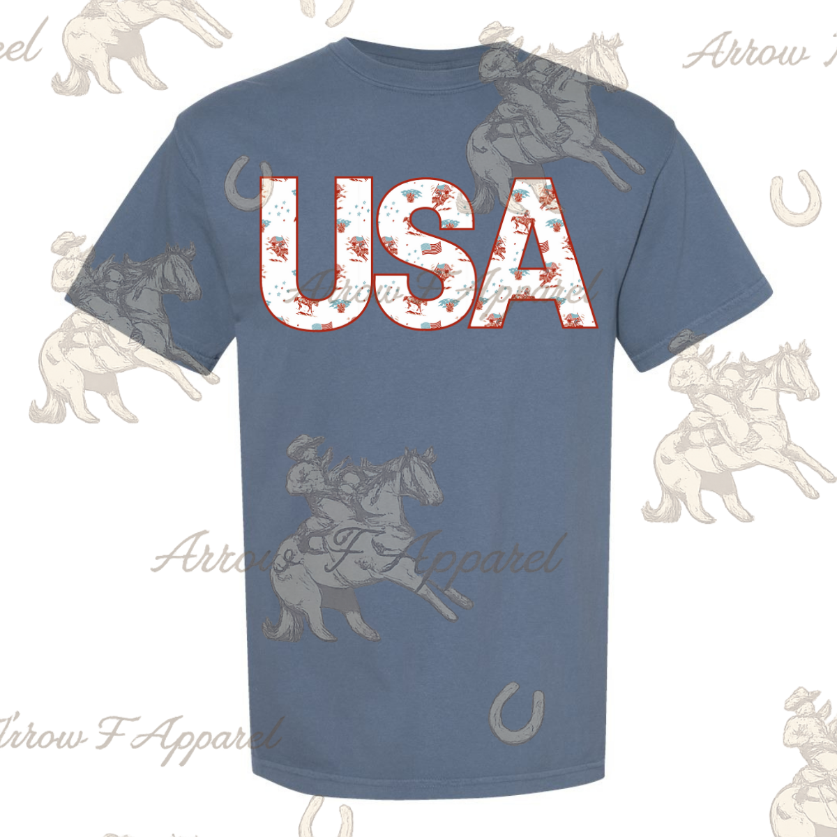 USA Western Print| Western Graphic Tee (Blue Jean)