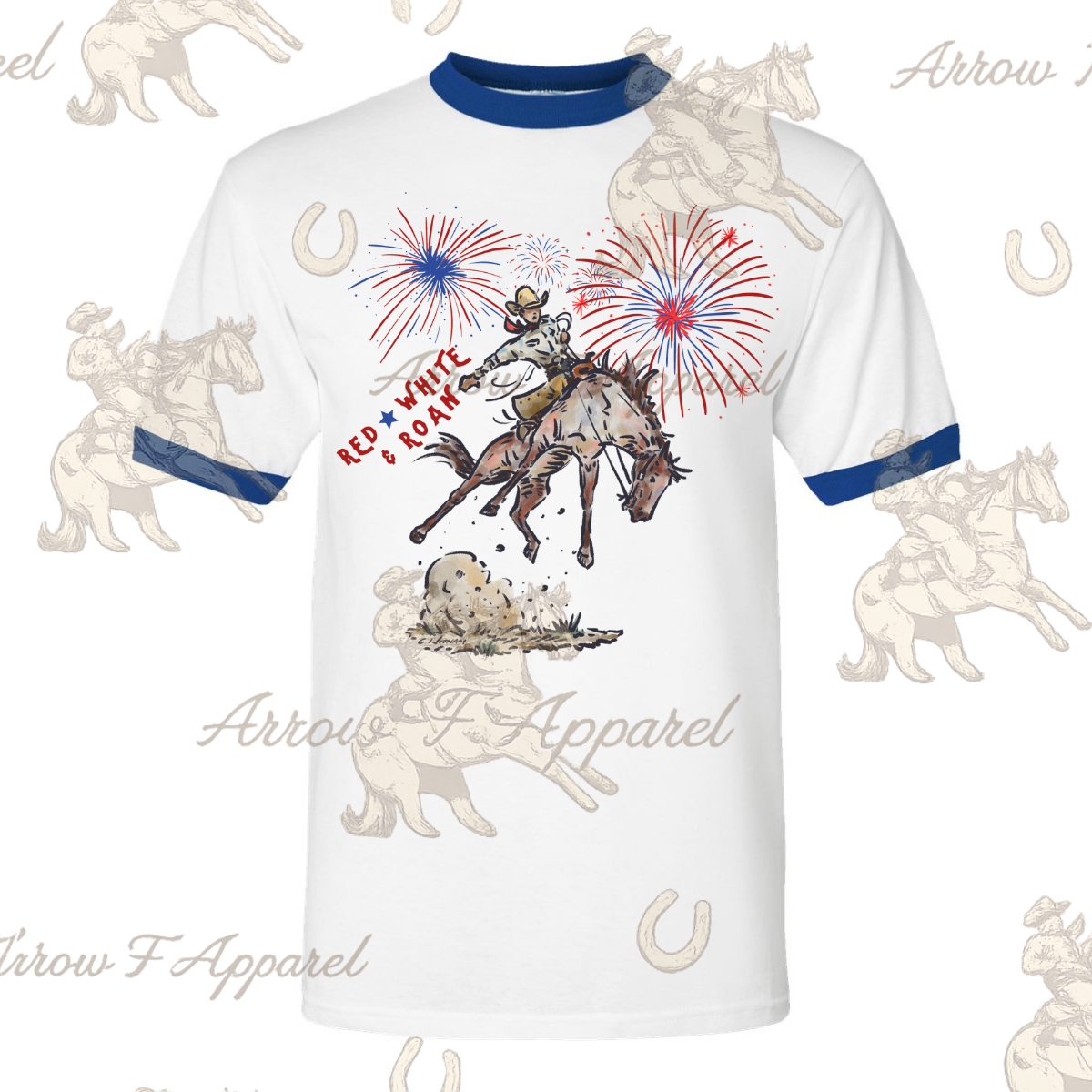 Red, White & Roan| Western Graphic Ringer Tee (Blue)