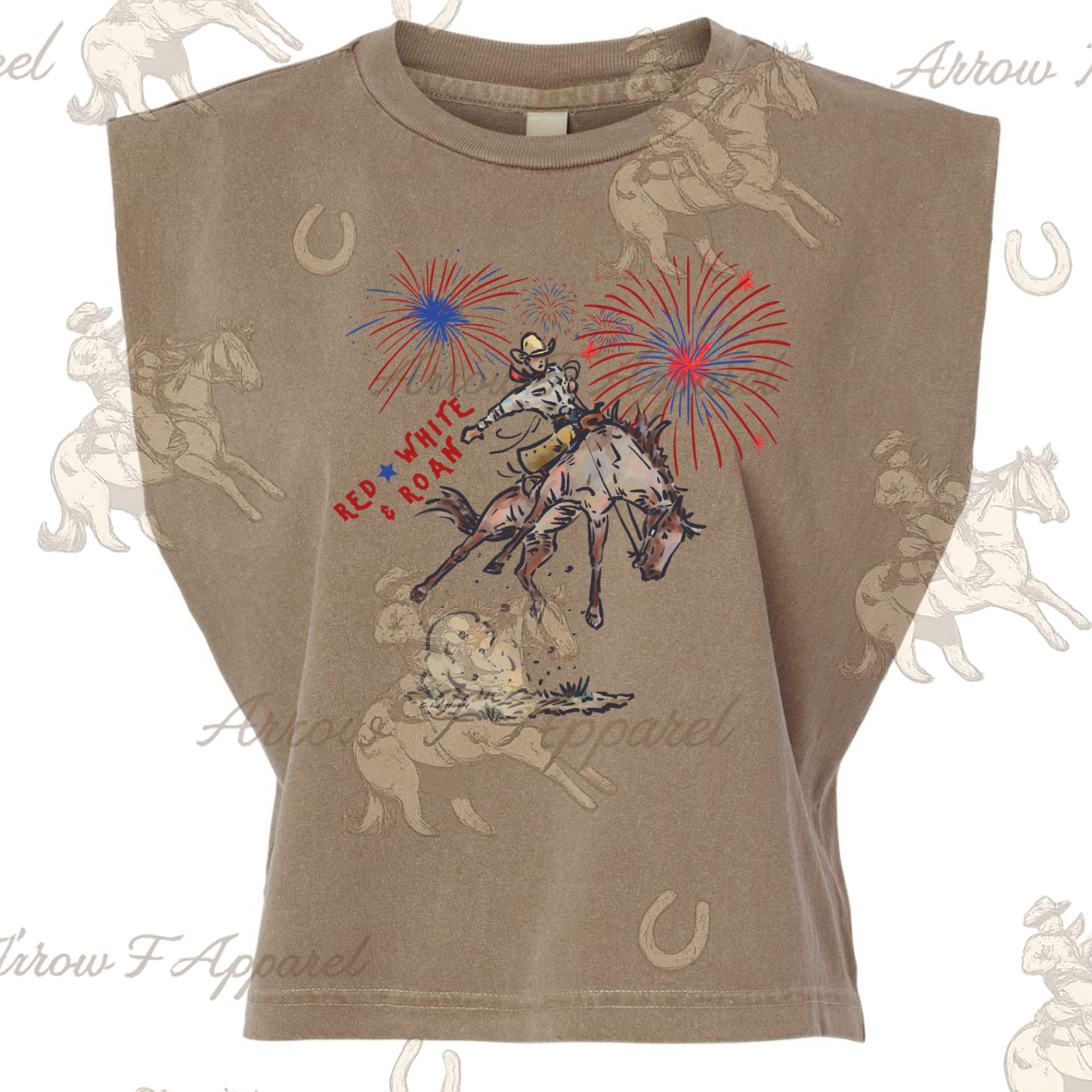 Red, White & Roan| Western Graphic Muscle Tank (Faded Brown)