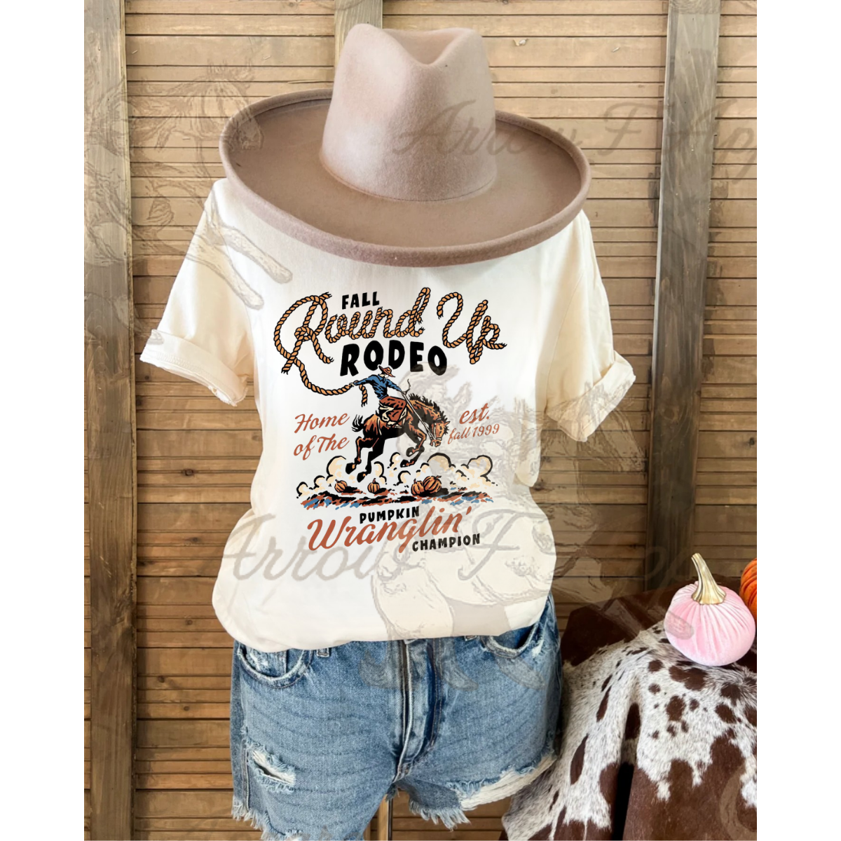 Fall Round Up Rodeo Tee (Cream)