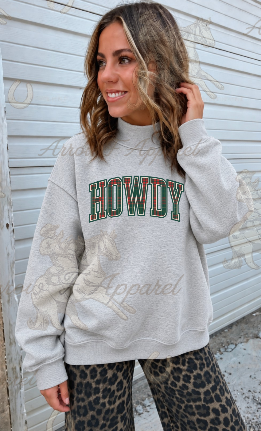 Howdy Christmas Mock Neck Sweatshirt(Heather Grey)
