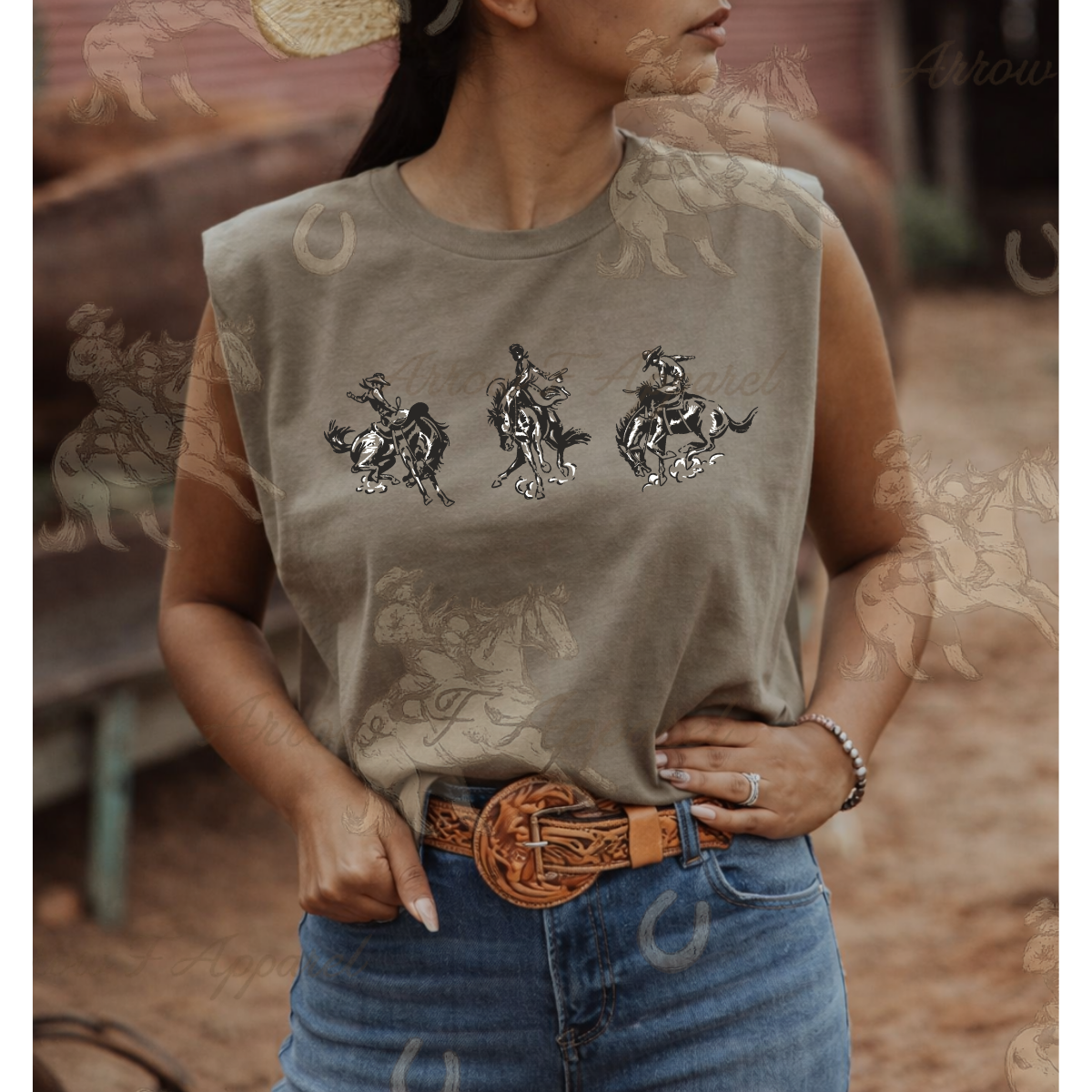Little Buckeroos| Western Graphic Muscle Tank (Faded Brown)