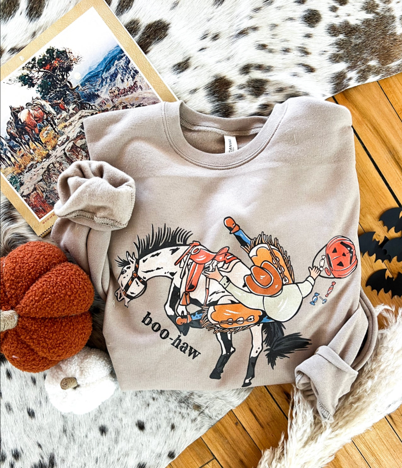 Boo-Haw Halloween Cowboy Sweatshirt – Dusty Taupe