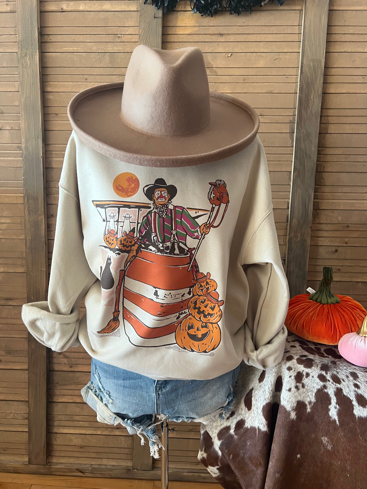 Halloween Rodeo Clown Sweatshirt- Sand