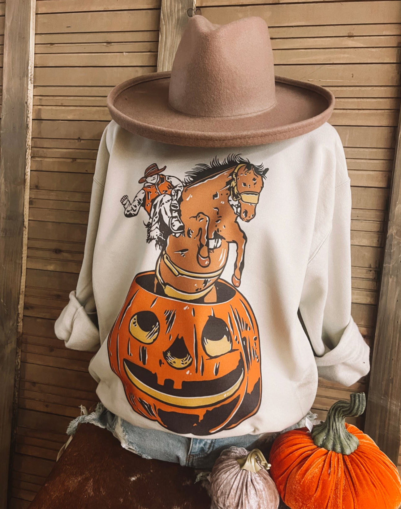 Pumpkin Cowboy Sweatshirt- Sand