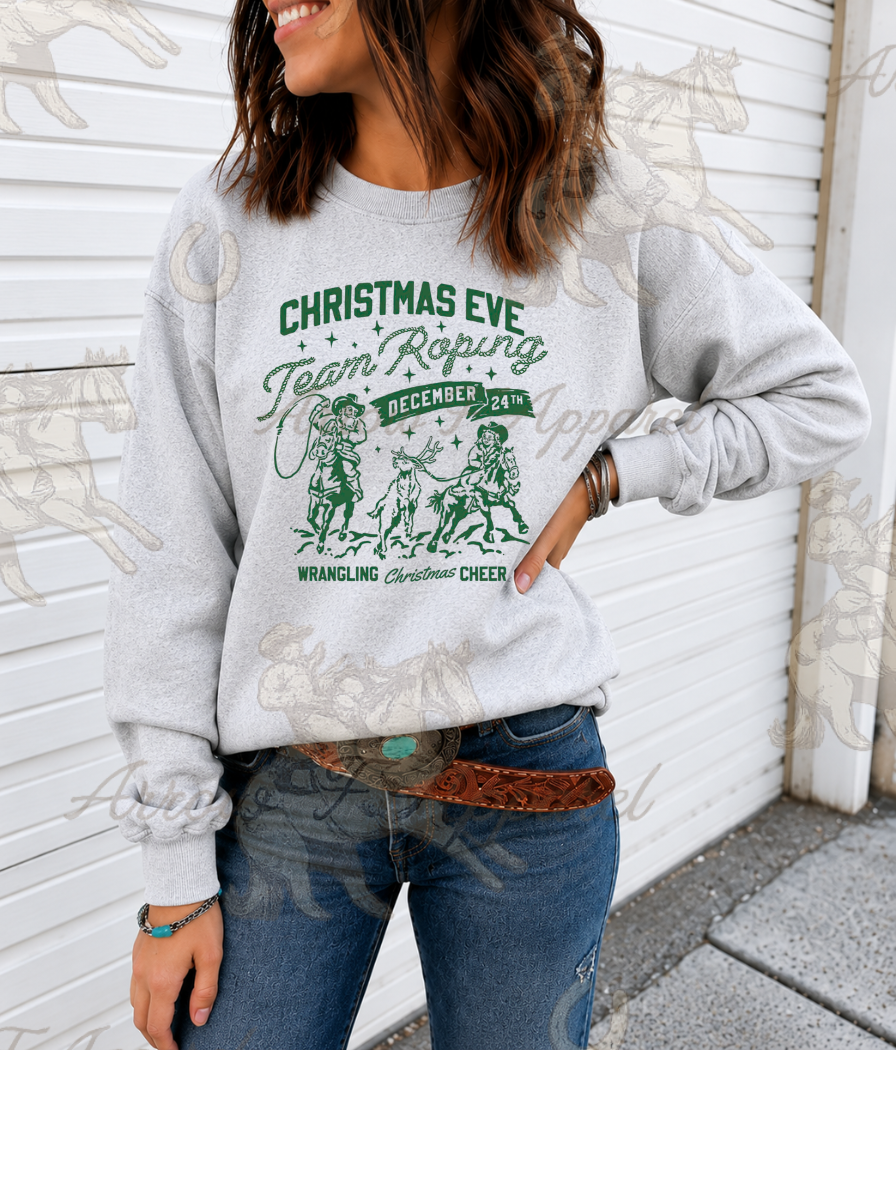 Christmas Eve Team Roping Sweatshirt or Tee(Ash)