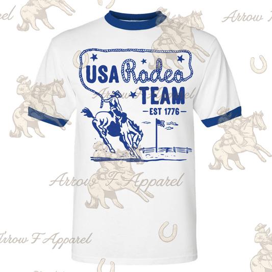 USA Rodeo Team Blue| Western Graphic Ringer Tee (Blue)