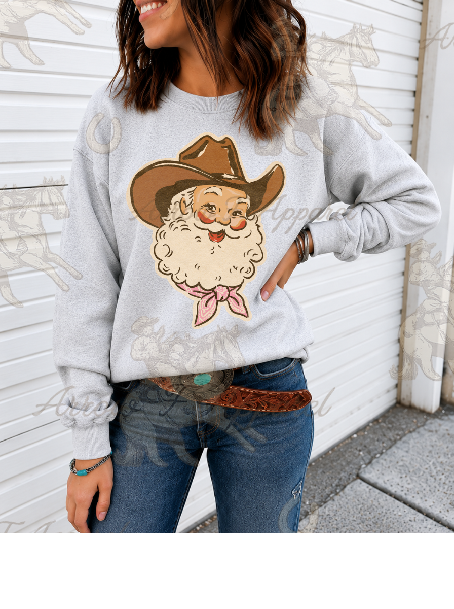 Cowboy Santa Vintage Pink Bandana Sweatshirt or Tee(Ash)