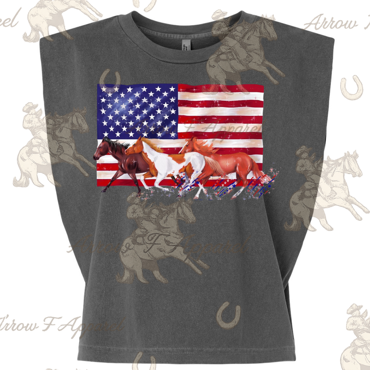 Freedom Horses | Western Graphic Muscle Tank (Faded Black)