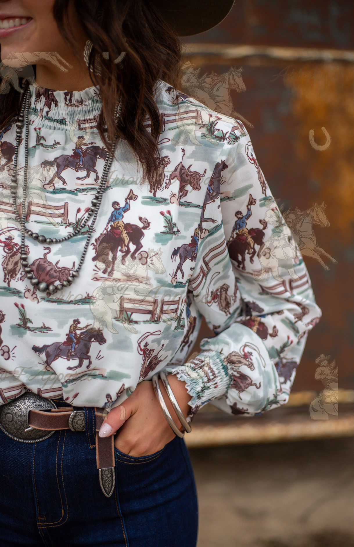 Ole' West Cowboys Mock Neck Blouse( Prepacks)
