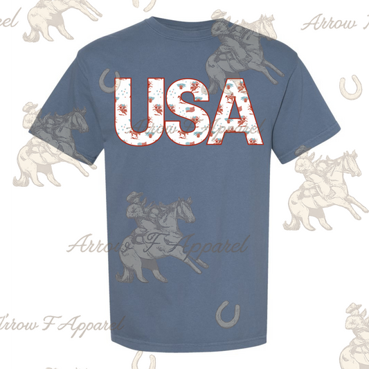 USA Western Print| Western Graphic Tee (Blue Jean)