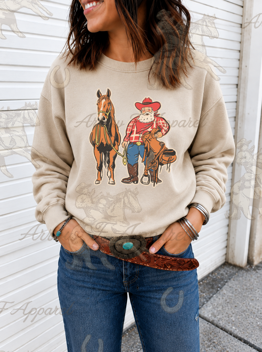Ranch Santa Sweatshirt or Tee(Sand)