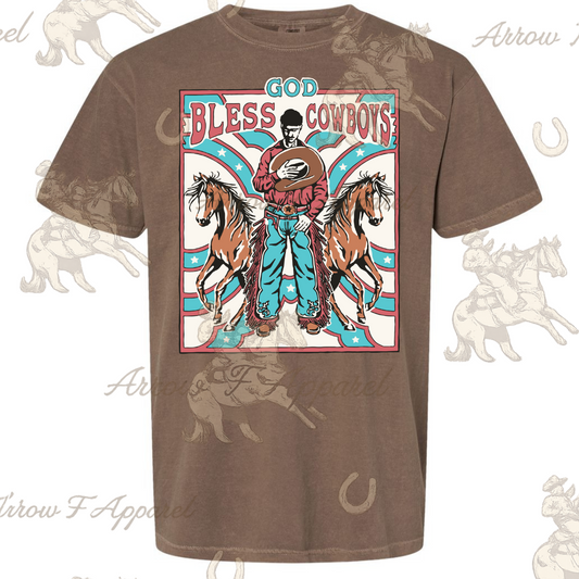God Bless Cowboys| Western Graphic Tee(Espresso)