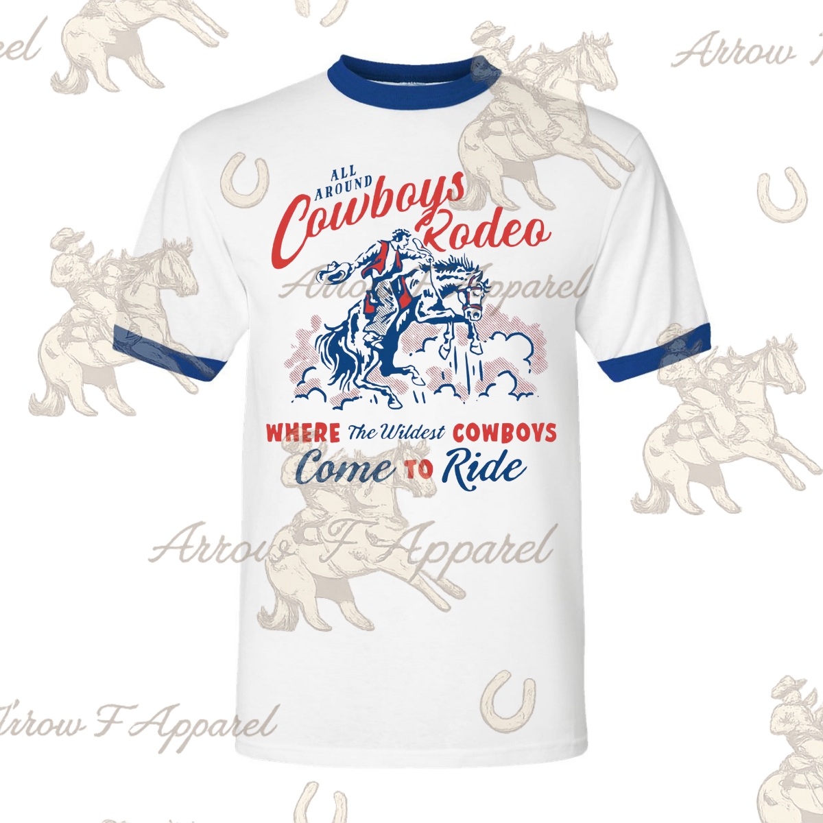 All Around Cowboys Rodeo| Western Graphic Ringer Tee(blue)