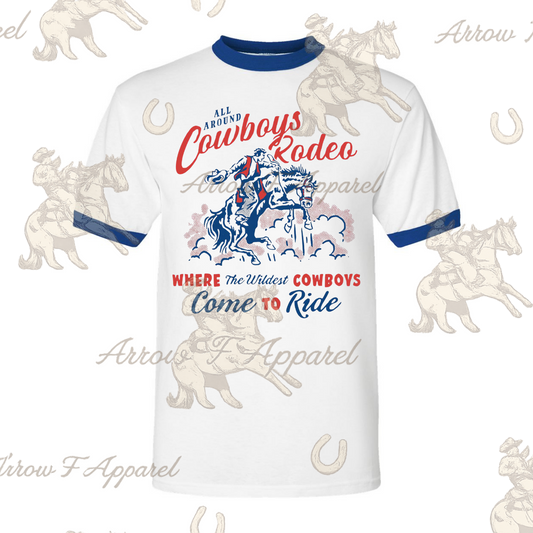 All Around Cowboys Rodeo| Western Graphic Ringer Tee(blue)