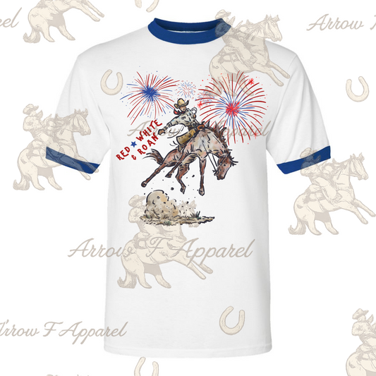 Red, White & Roan| Western Graphic Ringer Tee (Blue)
