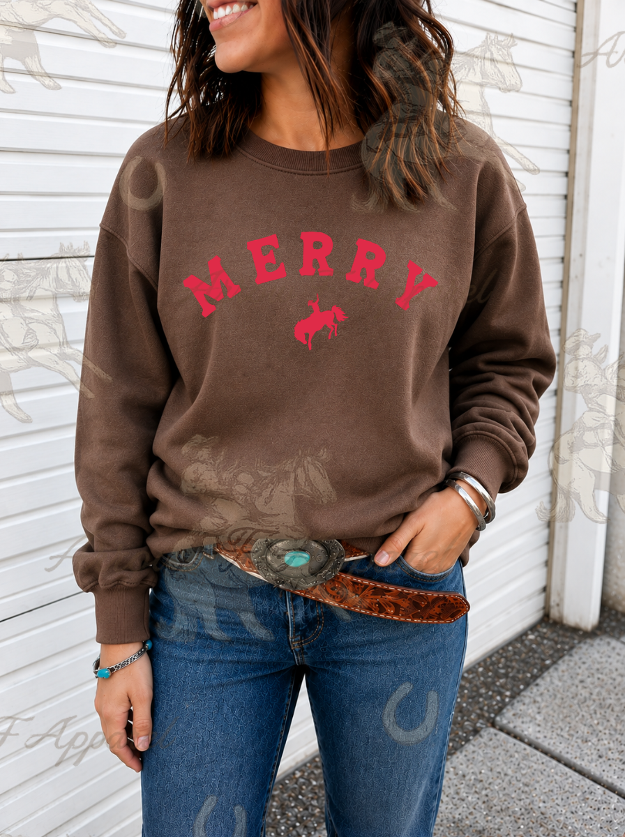 Merry Western Sweatshirt or Tee(Cocoa)