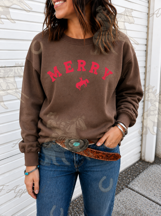 Merry Western Sweatshirt or Tee(Cocoa)