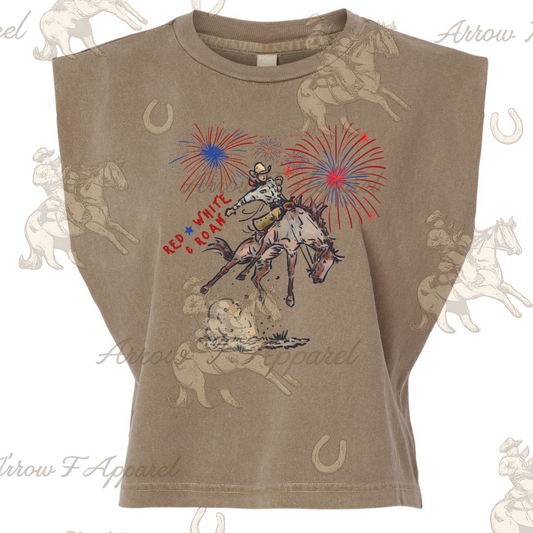 Red, White & Roan| Western Graphic Muscle Tank (Faded Brown)