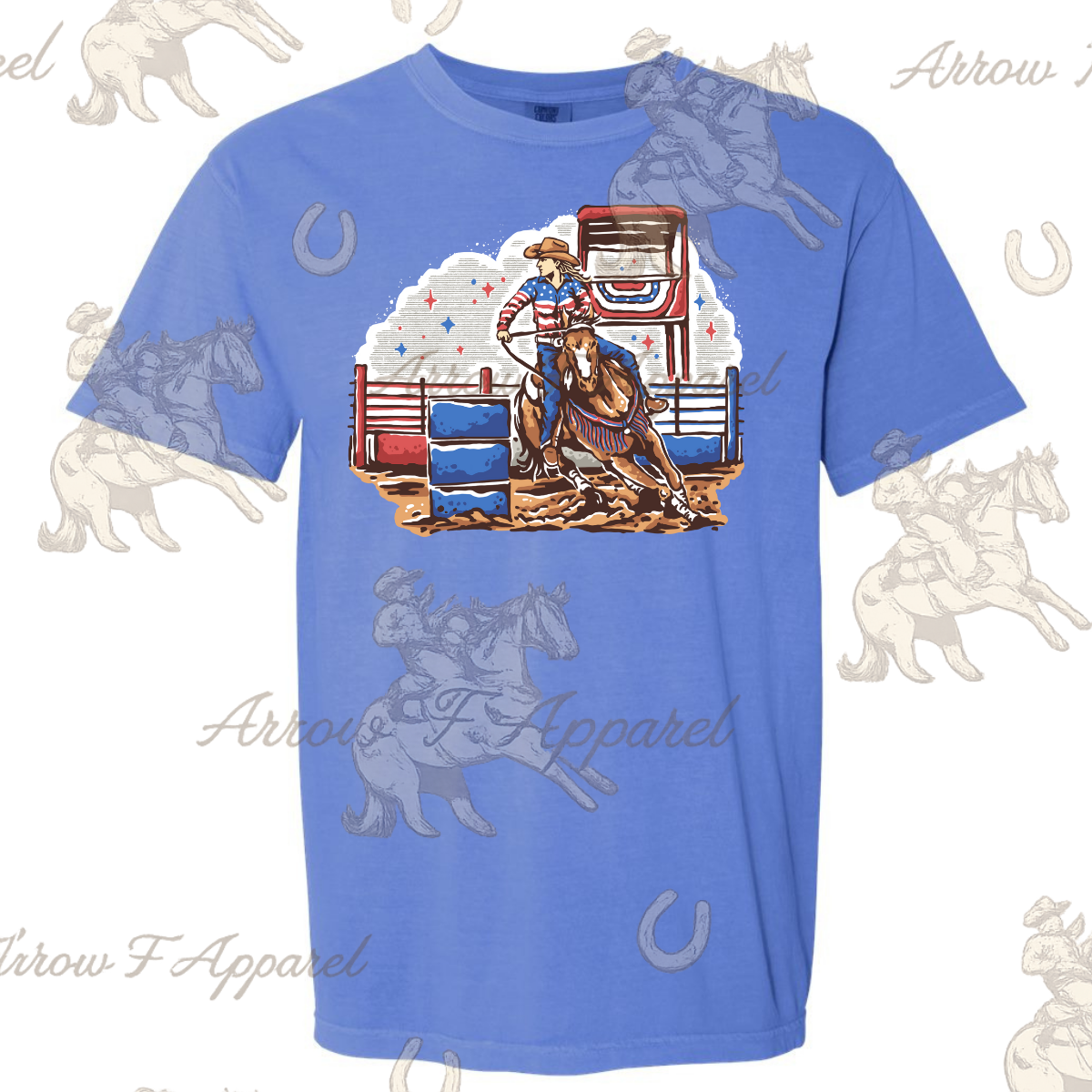 Patriotic Barrel Racer| Western Graphic Tee (Light Blue)