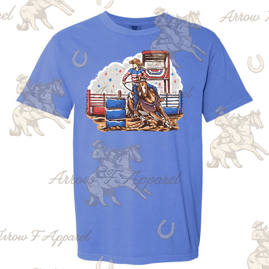 Patriotic Barrel Racer| Western Graphic Tee (Light Blue)