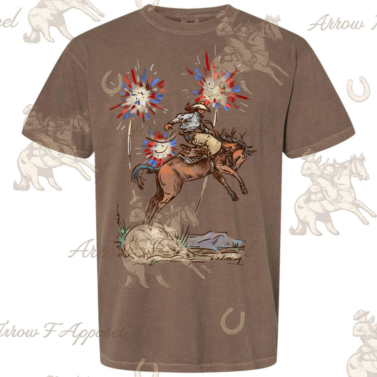 Fireworks Bronc Rider| Western Graphic Tee(Espresso)
