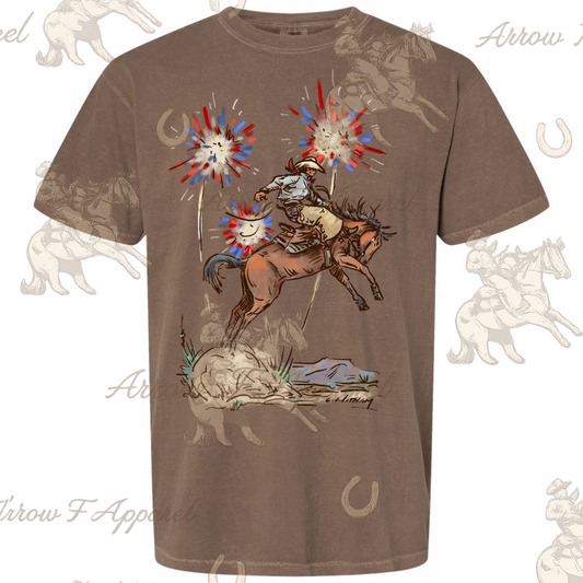 Fireworks Bronc Rider| Western Graphic Tee(Espresso)