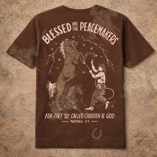 Blessed Are the Peacemakers T-Shirt | Matthew 5:9 | Western Faith T-shirt | Heavyweight Unisex T-Shirt