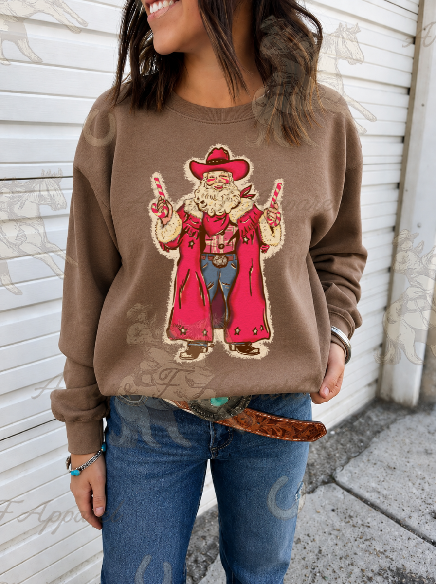Outlaw Santa Sweatshirt or Tee(Brown Savanna)