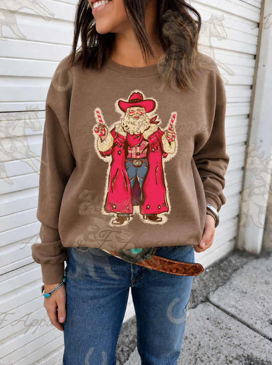 Outlaw Santa Sweatshirt or Tee(Brown Savanna)