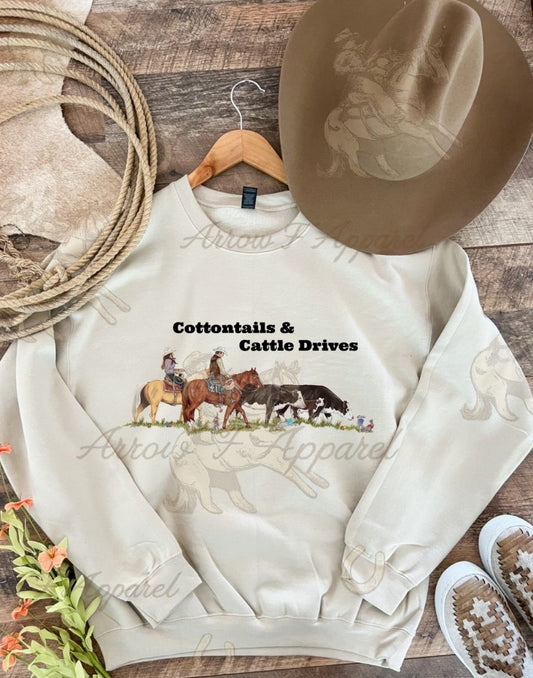 Cottontails & Cattle Drives| Western Graphic Tee or Sweatshirt (Sand)
