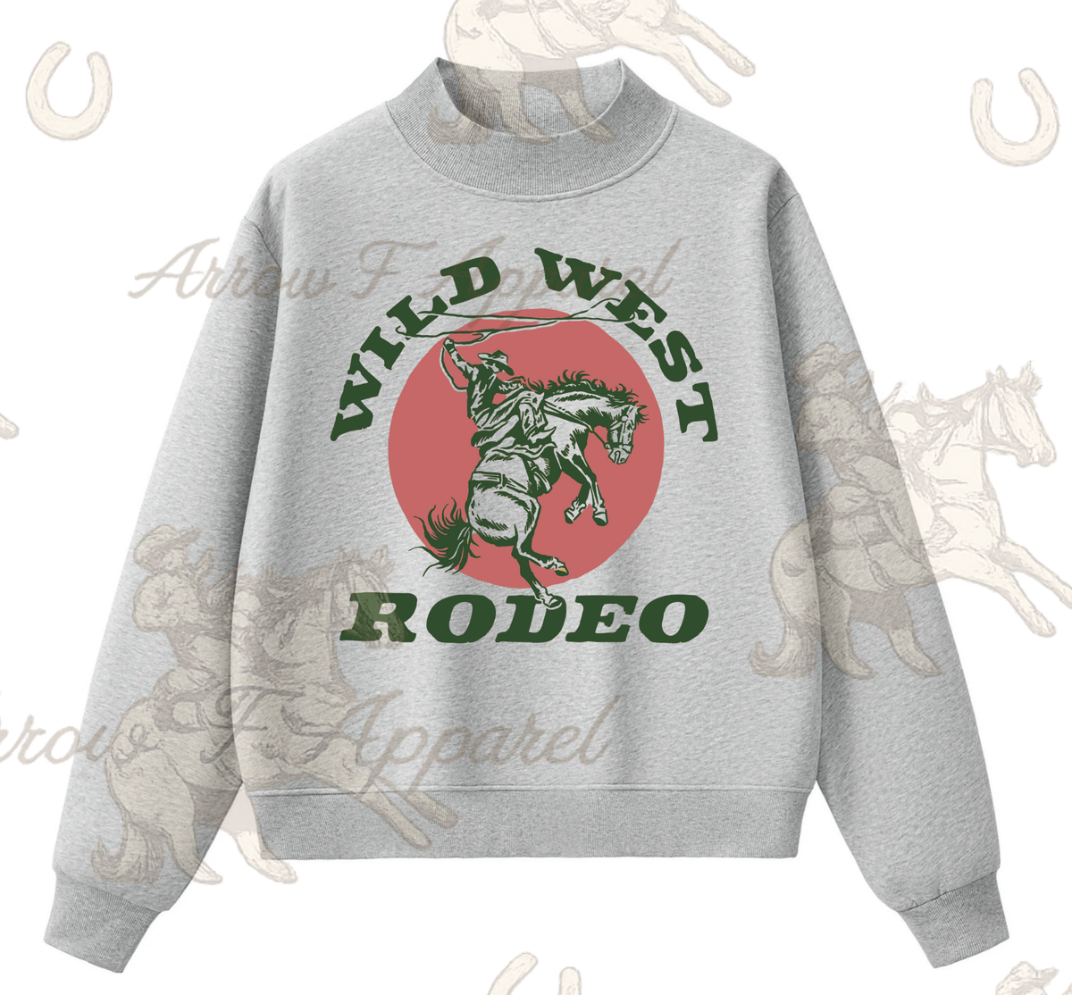Wild West Rodeo Mock Neck Sweatshirt(Heather Grey)