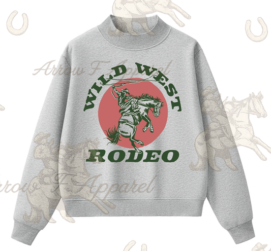 Wild West Rodeo Mock Neck Sweatshirt(Heather Grey)