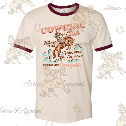 Cowgirl Club| Western Graphic Ringer Tee(maroon)