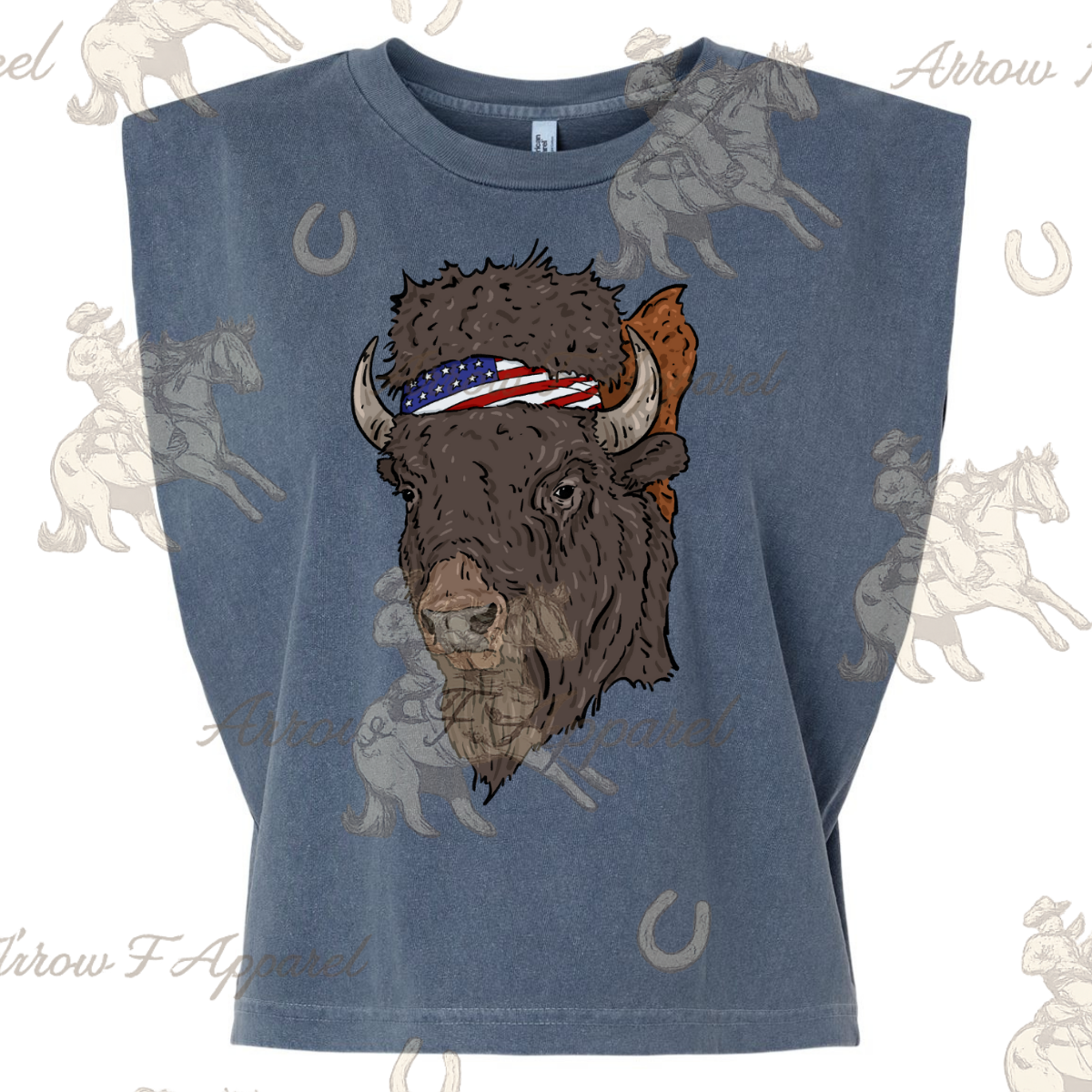 Patriotic Buffalo| Western Graphic Muscle Tank (Faded Navy)