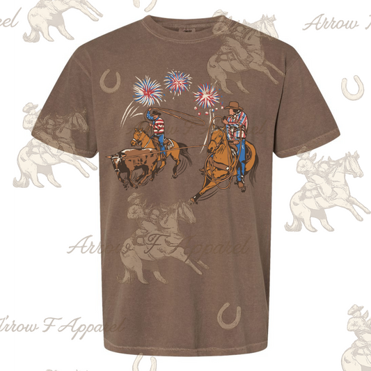 Patriotic Team Ropers| Western Graphic Tee (Espresso)