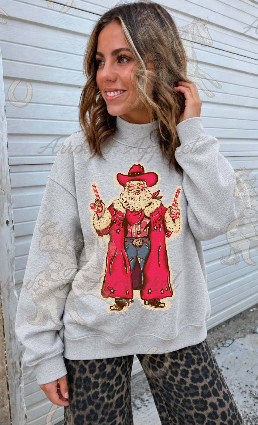 Outlaw Santa Christmas Mock Neck Sweatshirt(Heather Grey)