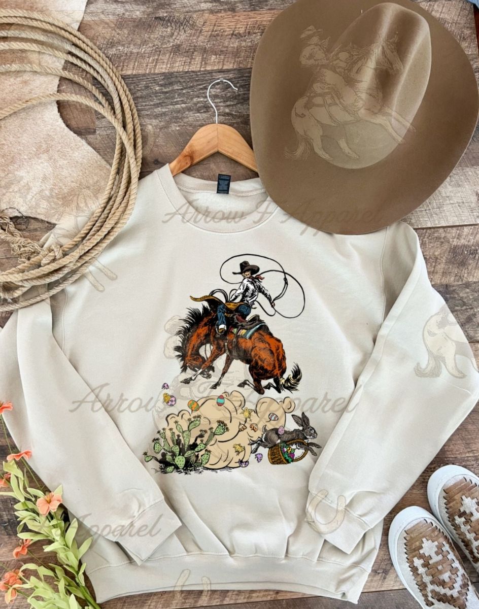 Rascally Rabbit| Western Graphic Tee or Sweatshirt(Sand)