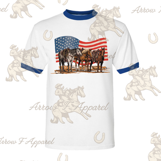 American Horse | Western Graphic Ringer Tee(blue)