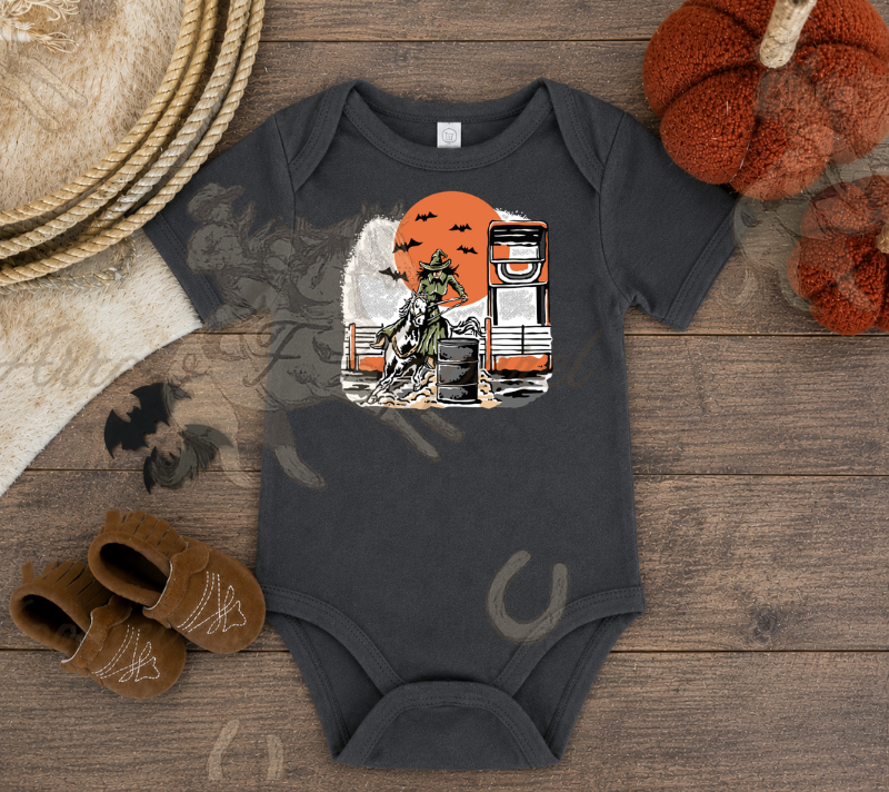 Barrel Racing Witch Onesie or Tee (Infant,Toddler,Youth)
