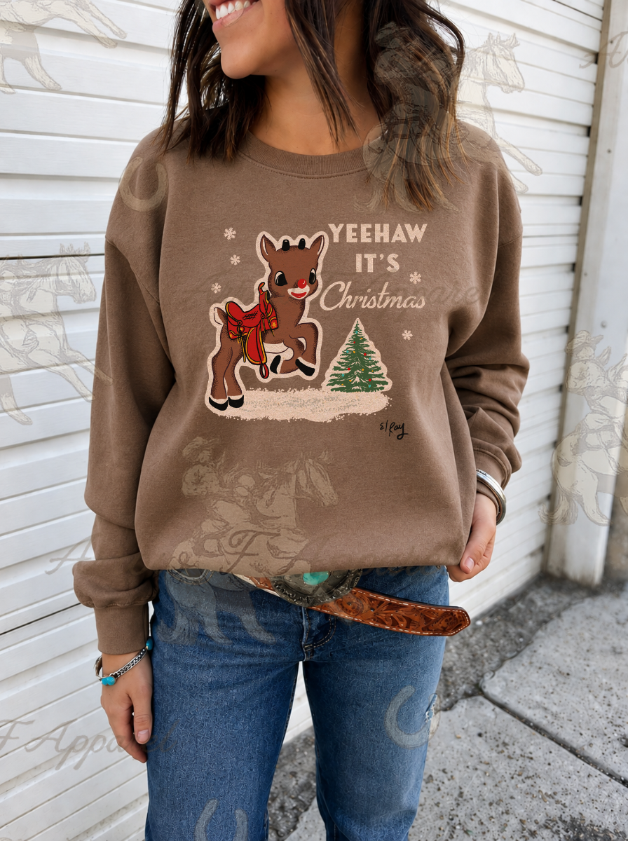 Reindeer Christmas Sweatshirt or Tee(Brown Savanna)