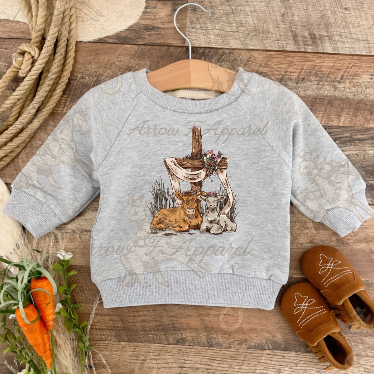 Lamb at the Cross| Western Graphic Sweatshirt(Grey)(Toddler/Youth)