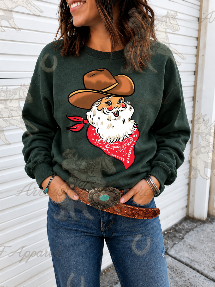 Cattleman Christmas Santa  Sweatshirt or Tee(Forest Green)