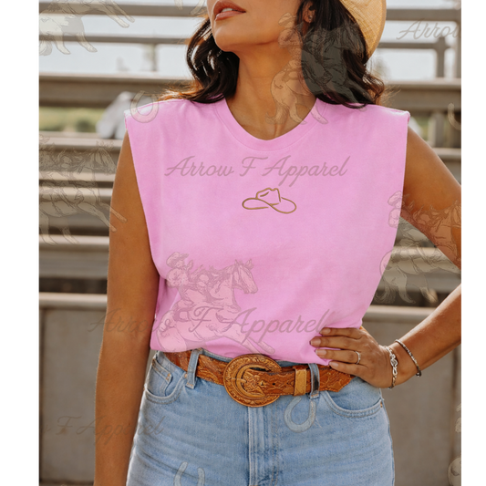 This Cowboys Hat Embroidered| Western Graphic Muscle Tank (Faded Pink)
