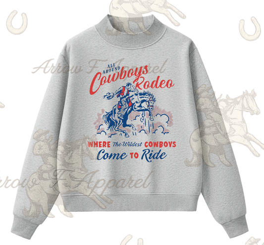 Wildest Cowboy Mock Neck Sweatshirt(Heather Grey)