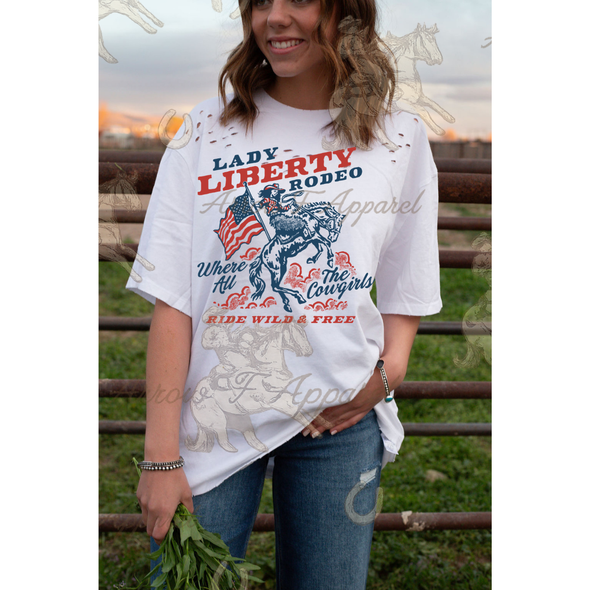 Lady Liberty| Western Graphic Oversized Distressed Tee