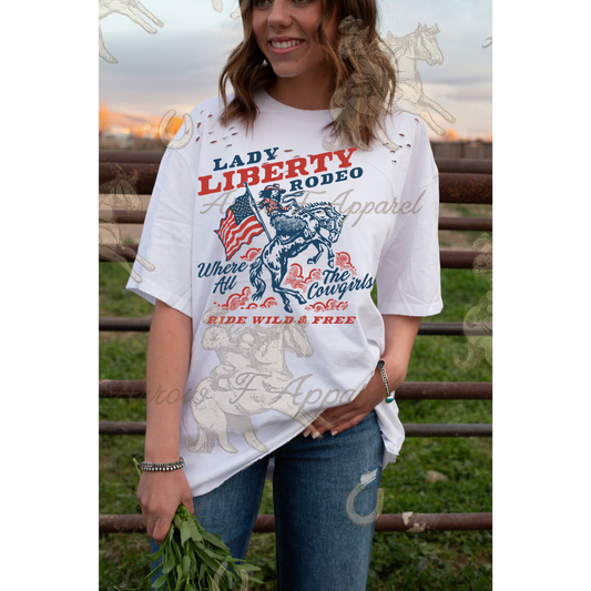 Lady Liberty| Western Graphic Oversized Distressed Tee
