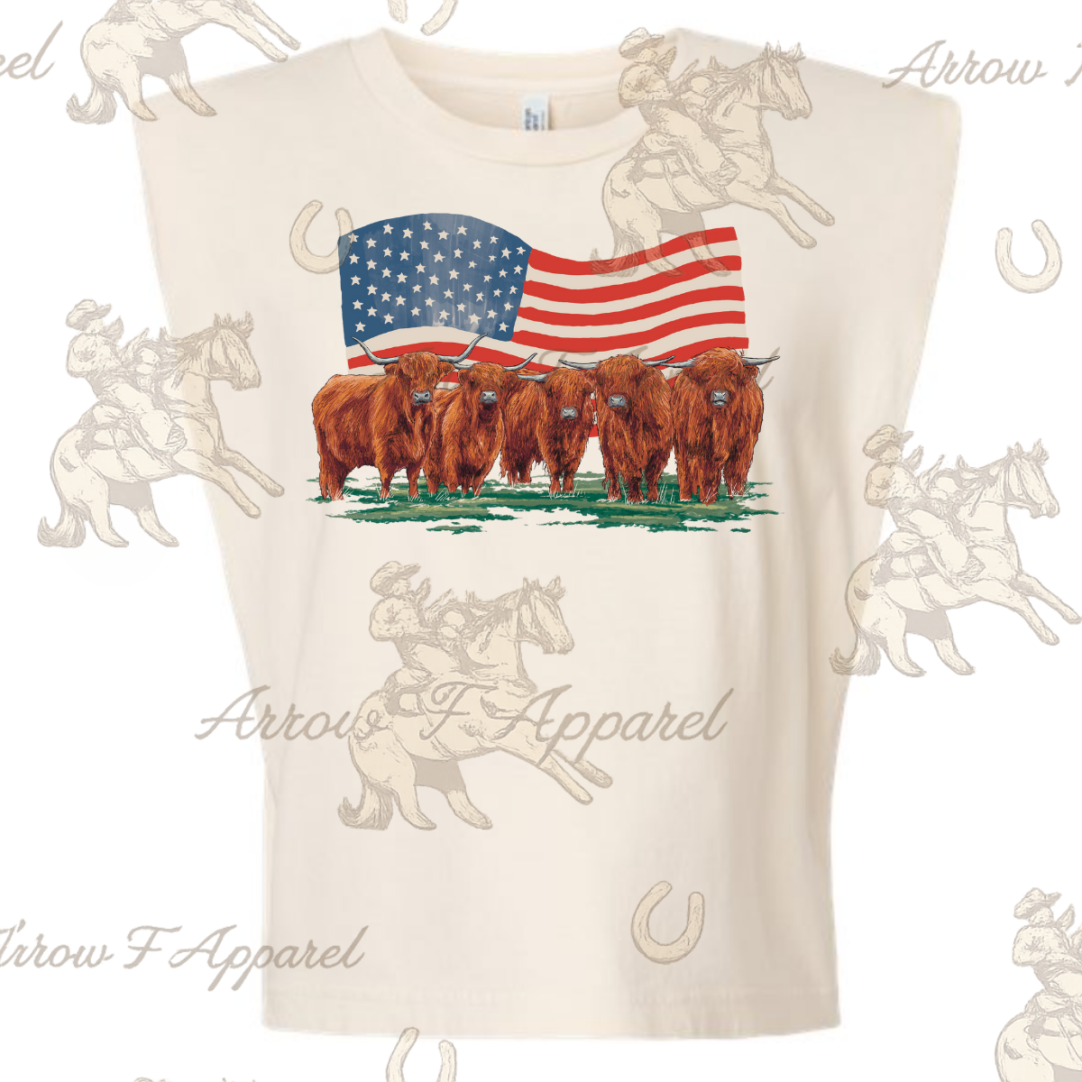 American Highland| Western Graphic Muscle Tank (Faded Cream)