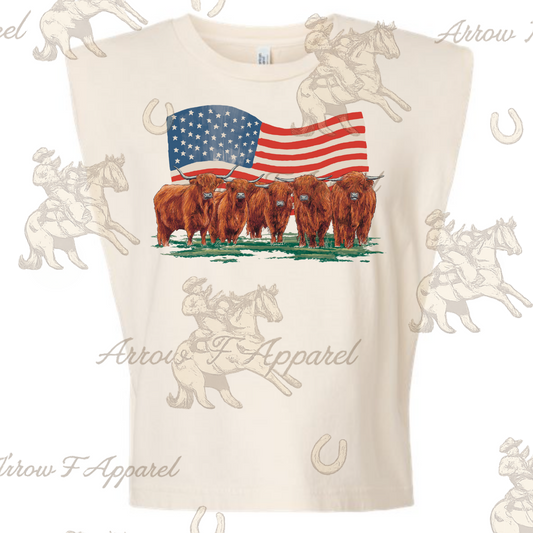 American Highland| Western Graphic Muscle Tank (Faded Cream)
